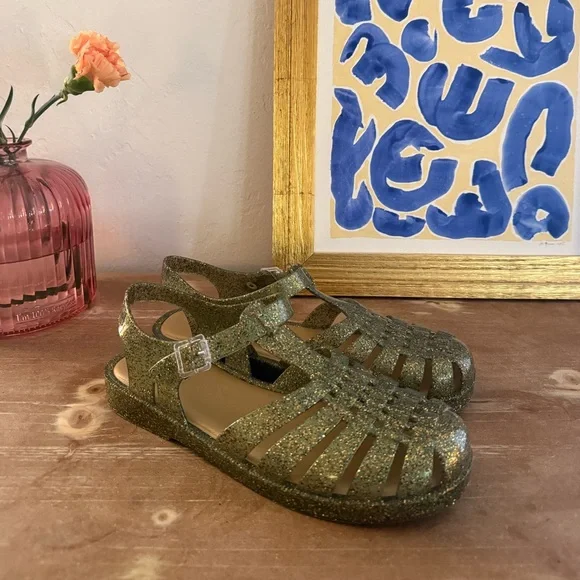 Melissa Fisherman Jelly Sandals Green Glitter Women’s 9 - Picture 1 of 4